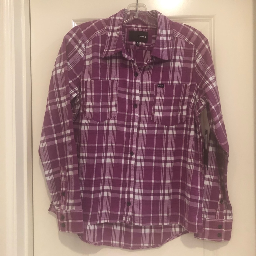 NWT Hurley Purple Plaid Flannel Shirt